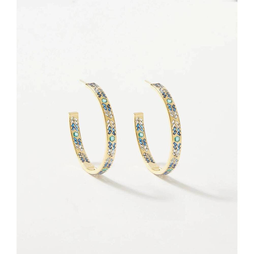 NEW NATIVE GEM women's crystal inlay hoop earrings in blue